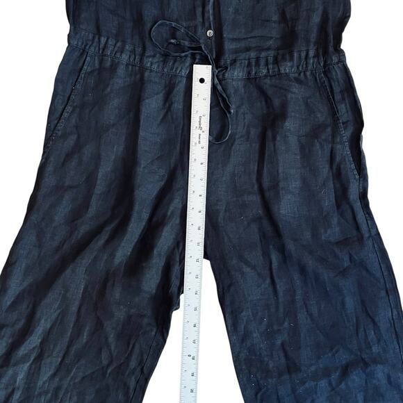 Velvet Graham & Spencer Women’s M Black Linen Jumpsuit Short Sleeve Button Front - Picture 14 of 15